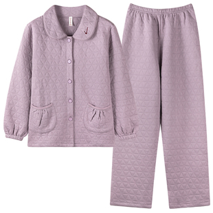 芬腾可安睡衣秋女款2025新款冬季纯棉夹层空气棉加厚大码紫家居服