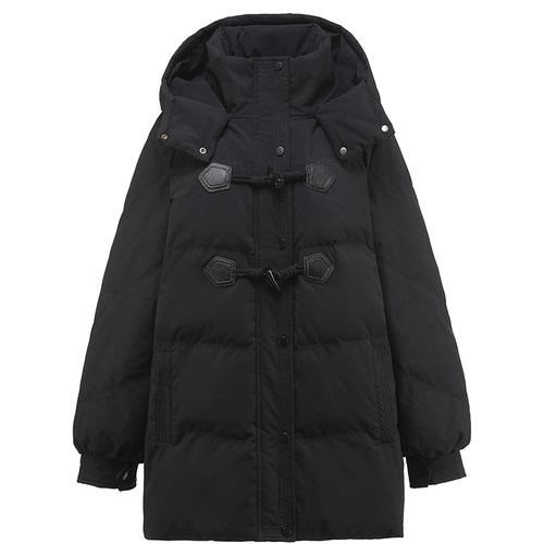 300斤胖莹大码女装韩系少女感减龄保暖加厚牛角扣连帽羽绒服外套