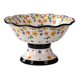 波兰陶瓷高脚冰淇淋杯家用甜品沙拉雪糕杯子高档奶昔布丁冰激凌碗