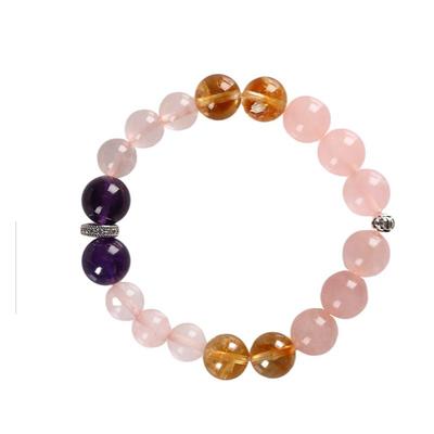 灵机麦玲玲粉水晶引缘金贵手链 情缘绽放金富相随 黄紫粉水晶手串