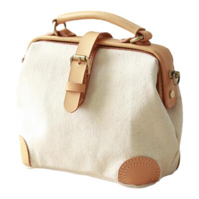 复古帆布皮革经典女单小号医生包