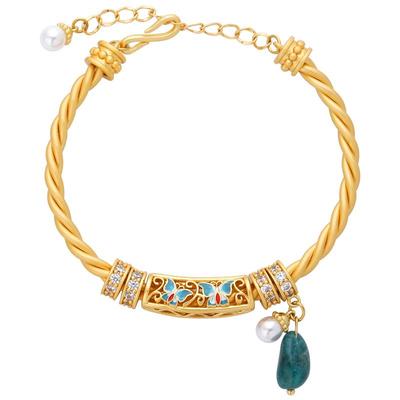 珍珠彩石吊坠设计新中式蝴蝶手镯