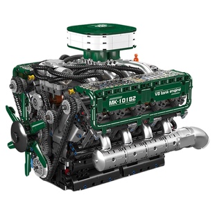 宇星模王旗舰店坦克V8发动机模型仿真八缸可电动遥控拼搭积木玩具