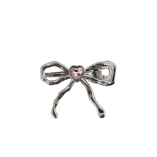 缪系甜心~银色系水钻蝴蝶结发夹设计感液态金属刘海夹鸭嘴夹边夹