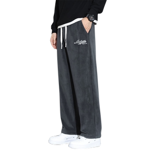 NASA STUSY美式复古2024新款冬装男款休闲长裤子男士加绒加厚卫裤