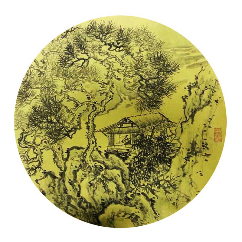 泥金绢纸扇面圆形团扇仿古布画芯工笔白描国画小楷书法专用熟宣纸