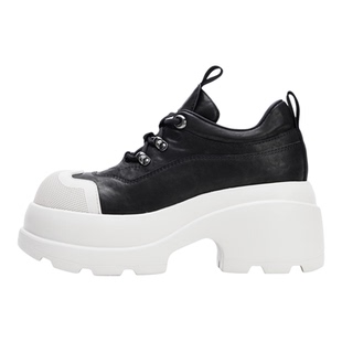 NOOWA厚底松糕鞋女2025新款时尚圆头透气真皮增高百搭软底休闲鞋