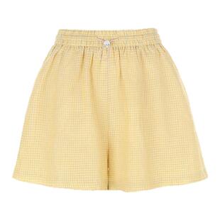 wana try夏日格子复古亚麻短裤有内衬2026夏季新款休闲女款下装