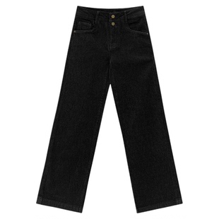 HONORE古月 经典双粒扣 植绒绣花 简约实用 直筒黑原牛牛仔裤