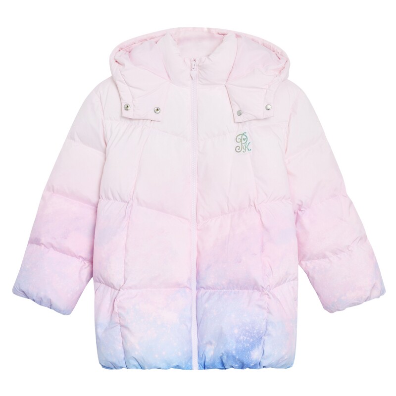 POLOWALK童装女童羽绒服秋冬款甜美风星空印花连帽保暖中长款外套