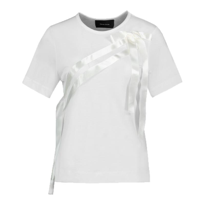 Simone Rocha 蝴蝶结腰带简易T恤 - 莱赛尔纤维 - 象牙白