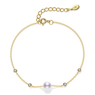 京润珍珠 怡安银S925淡水珍珠手链5-6mm近圆形白色简约设计手链D