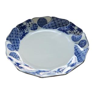 现货日本进口美浓烧陶瓷复古釉下彩青花松竹梅平盘菜盘盘子骨碟