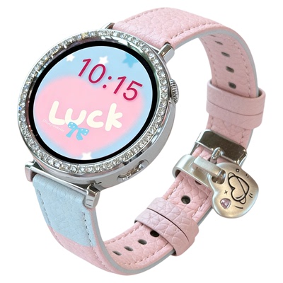 适用华为gt6表带原创设计GT5Pro爱心满天星镶钻挂件时尚YS女款荔枝纹皮质4手腕带智能手表荣耀5Pro秋冬保护壳