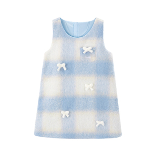 迪士尼女童冬季连衣裙小女孩蝴蝶结背心裙舞台礼服保暖羊毛公主裙