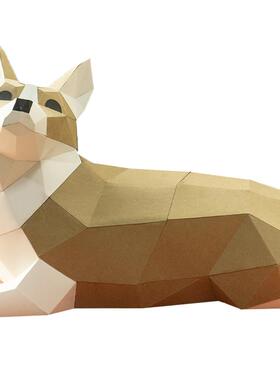 柯基狗狗动物diy手工纸模摆件