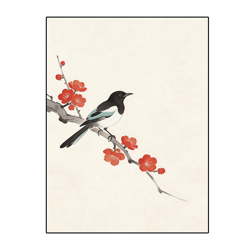 益启画新中式喜鹊梅花国画DIY