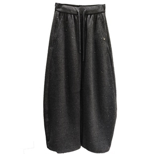 欧货高端bling闪闪加绒厚弯刀阔腿裤女2025冬季显瘦宽松休闲裤潮