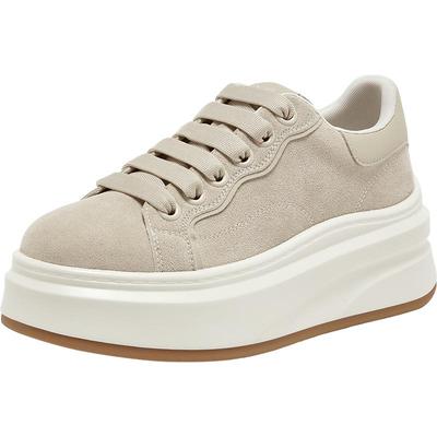 百思图春季新款厚底增高女板鞋