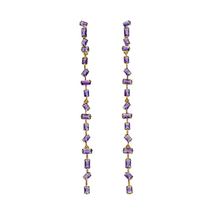 气质高贵精致优雅线条流苏紫色耳环高级感长方形水钻镶嵌几何锆石