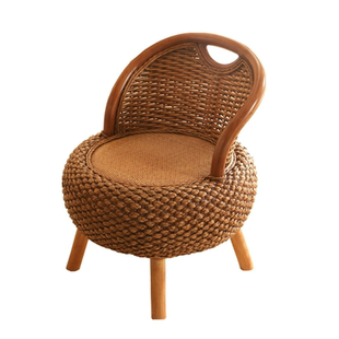 田园藤编榻榻米靠背椅阳台座椅茶室无腿椅实木小椅子休闲家用矮椅