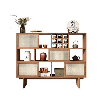 实木藤编博古架茶室茶具收纳