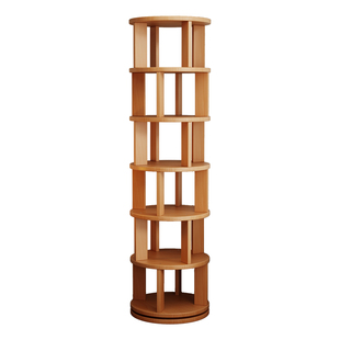 实木旋转书架家用客厅卧室展示柜中古风储物落地手办展示陈列立柜