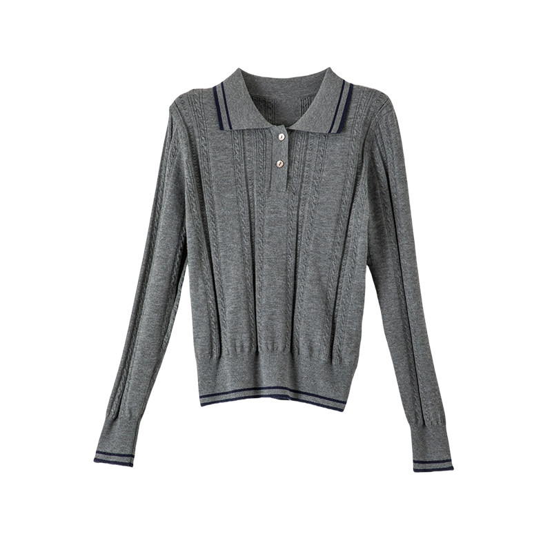 晚白2025年秋冬新款翻领修身上衣内搭休闲保暖毛衣毛针织衫女