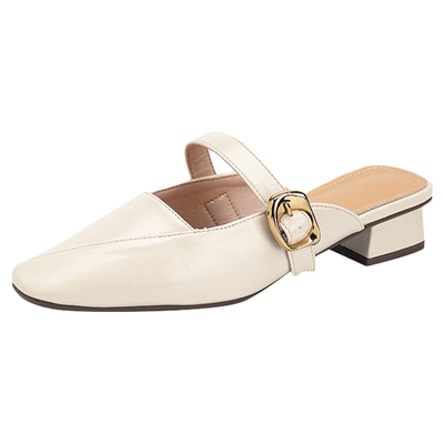 法式粗跟外穿通勤包头半拖鞋女