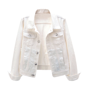 2025春季新款韩版百搭磨破长袖牛仔外套女短款宽松白色上衣夹克潮
