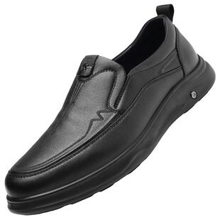 强人3515男士皮鞋透气商务休闲鞋子一脚蹬皮鞋舒适软底男单鞋黑色