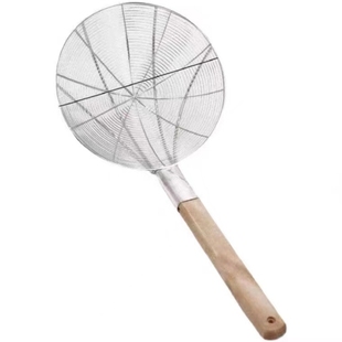 大漏勺过滤网芝麻捞油不锈钢商用炸笊篱超密网家用漏勺木柄炸篱勺