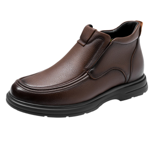 高哥内增高棉鞋男一脚蹬羊皮鞋子保暖软面男鞋加绒冬季休闲皮鞋