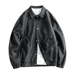 皮衣外套男春秋季潮流教练夹克痞帅气休闲褂子秋冬上衣服潮牌风衣