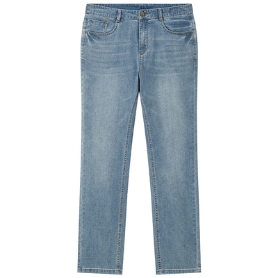 百斯盾持久保色漂浅蓝牛中直筒裤