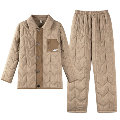 羽绒夹棉翻领加绒加厚睡衣男