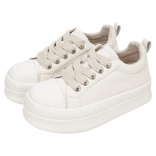 白色隐形增高8cm板鞋男美式休闲松糕帆布小白鞋厚底德比大头鞋女