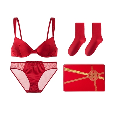 弗利少女法式内衣女红色文胸套装