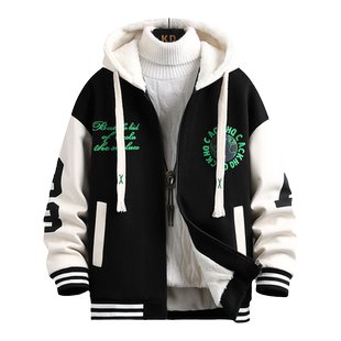 秋冬季13青少年厚外套12岁男孩初中学生14加绒15大童棒球羽绒棉服