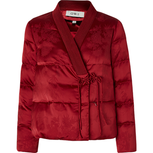 qs秸熙冬季新款复古轻国风羽绒服上衣蝴蝶流苏盘扣提花保暖短外套