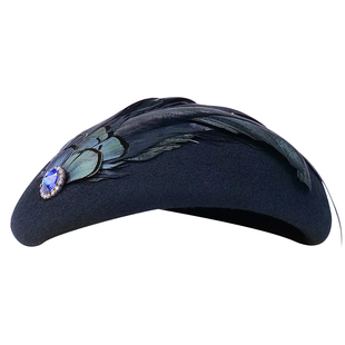 EE 秋冬新款优雅复古纯羊毛帽子天然羽毛装饰毛呢贝雷帽 帽子女冬