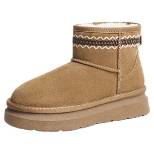 红蜻蜓雪地靴2025秋冬新款女鞋厚底套筒加绒保暖棉鞋真皮短筒靴女