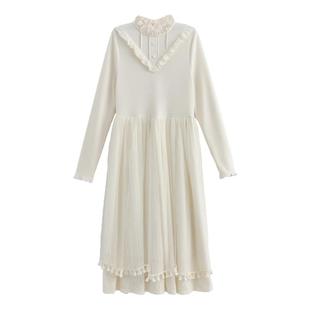 森女部落甜美温柔风立领长袖长裙2026新款百搭修身显瘦连衣裙冬季