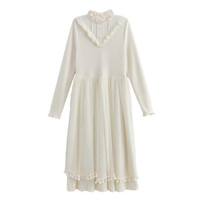 森女部落甜美温柔风立领长袖长裙2026新款百搭修身显瘦连衣裙冬季