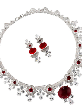 奢华重工锆石项链套装首饰