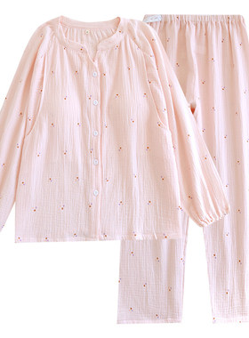 纯棉棉纱腰围可调节月子服大码