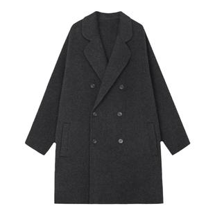BJZE男装冬季高级感手工羊毛双面呢子大衣中长款男士宽松韩版外套
