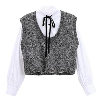 芭依璐2026春装新款羊毛衫休闲百搭衣叠穿衬衫领马甲打底针织衫女