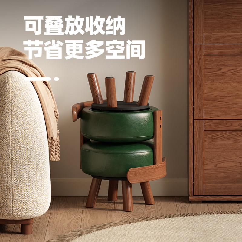 旋转小凳子家用矮板凳椅子客厅实木沙发凳圆凳儿童靠背轻奢高级感