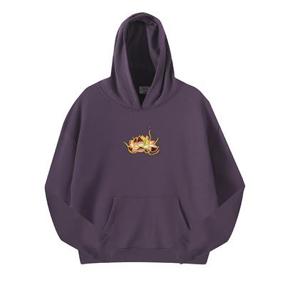 国潮风卫衣男款爆款2025新款连帽外套紫色高级感刺绣宽松休闲上衣